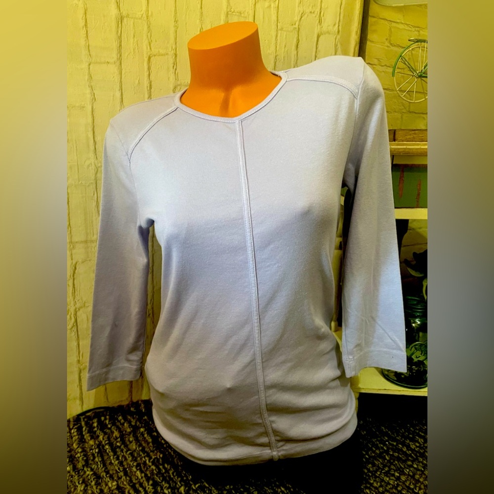 Three Dots  EZ Fit Long Sleeve Cotton Seamed Lt Lavender Sz L NWD!